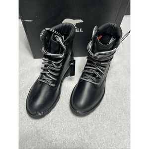 Sorel Women Lennox Lace Up Black Leather Waterproof Ankle Boots 7.5 New In Box